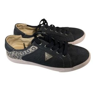 Guess Women Denim Low Top Sneakers Size 10M Logo Print Lace Up Casual Shoes